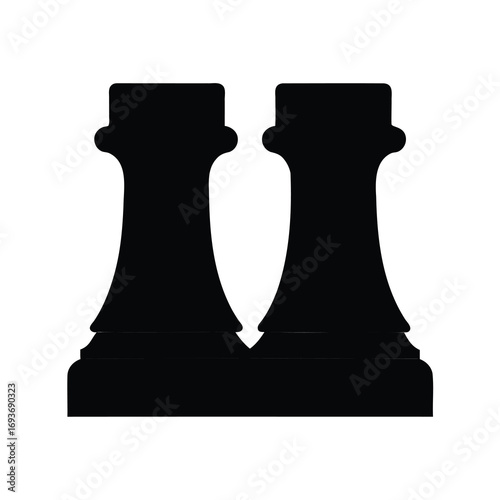 Silhouette of Two Chess Queens Standing Side by Side on White Background