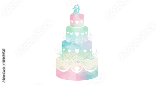 Pastel Rainbow Tiered Birthday Cake with Candle.