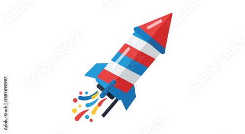 Colorful Cartoon Rocket with Red, White, and Blue Design.