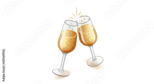 Two Champagne Flutes Toasting, Sparkling Celebration.