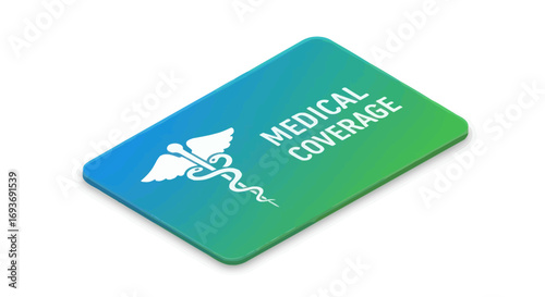 Medical Coverage Card with Caduceus Symbol in Blue and Green Gradient.
