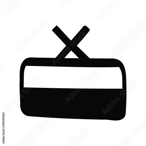 Stylized black and white illustration of a picnic basket with crossed handles