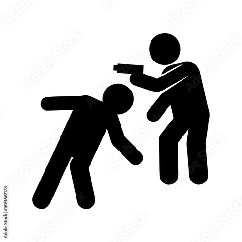 Pictogram illustration representing a man with a gun threatening another person