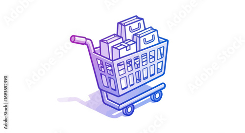 Gradient-Style Shopping Cart Filled with Packages and Boxes.