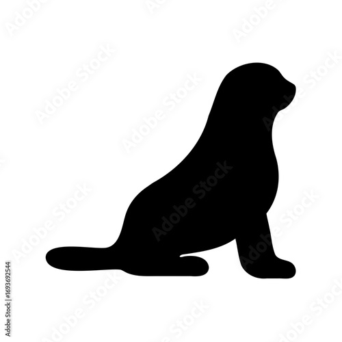 Silhouette of a cute sitting seal on a white background image
