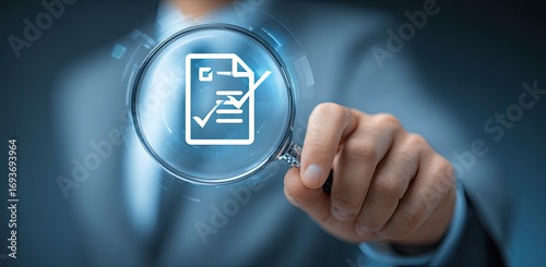 Businessman examining a document with checkmarks