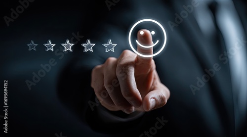 Businessperson interacting with a glowing feedback interface (1)