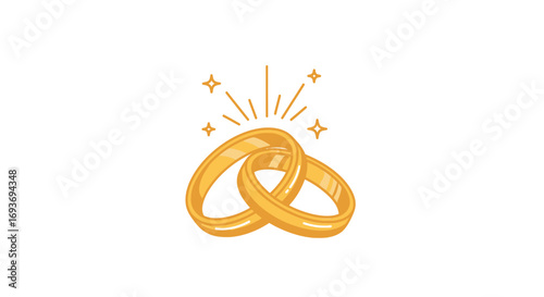 Interlocked Golden Wedding Rings with Sparkling Radiance, Symbolizing Union and Commitment.