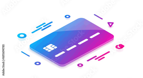 Isometric Credit Card Illustration with Chip and Gradient Colors.