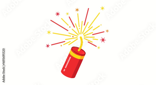 Tableau sur toile Cartoon Illustration of a Red Firecracker Exploding with Sparks.