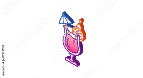 Refreshing Pink Cocktail with Orange Slice and Umbrella.