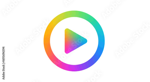 Colorful Rainbow Circle Play Button Icon.