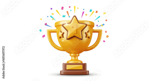 Golden Trophy with Star and Confetti Celebrating Victory and Achievement.