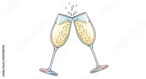 Two Champagne Flutes Toasting with Bubbles, Celebration.