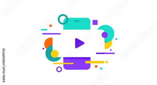 Abstract video player icon with vibrant geometric shapes and play button.
