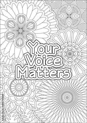 Your voice matters positive self love kindness quotes coloring pages for adult hand drawn vector