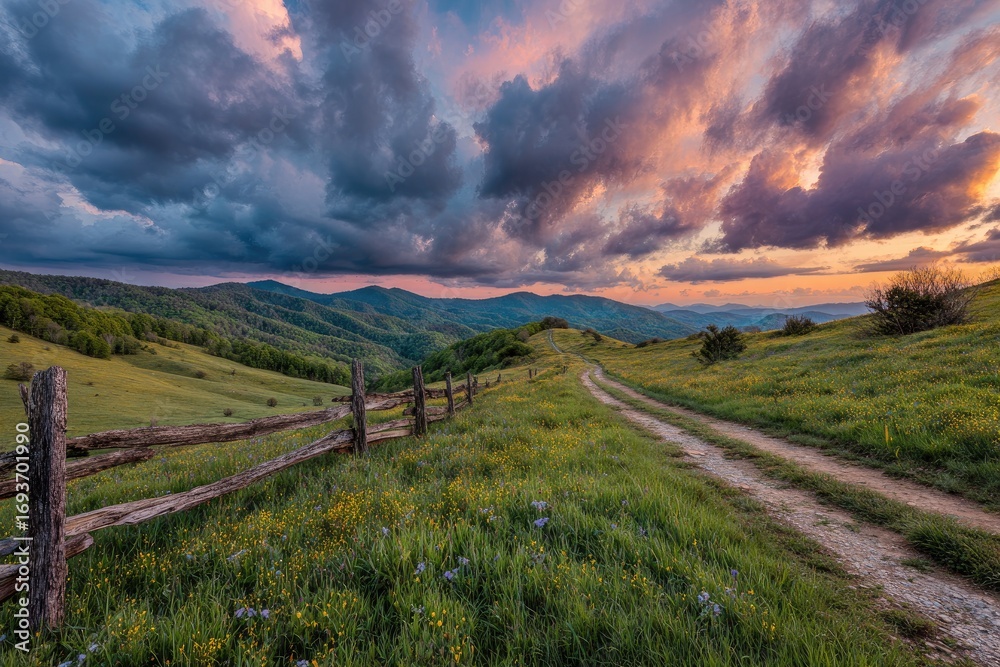 Naklejka premium Scenic mountain vista at sunset