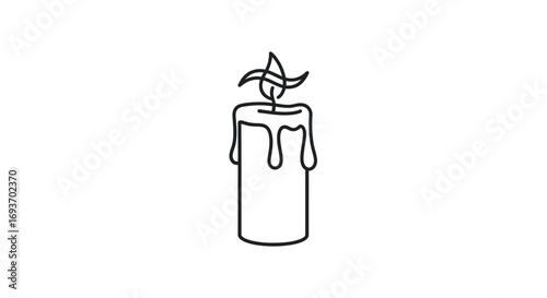 Simple Line Art Drawing of a Dripping Candle with a Flame.