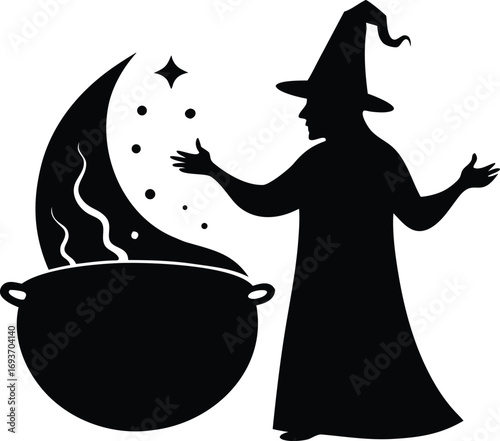 halloween magic spell silhouette vector illustration