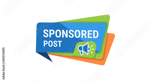 Sponsored Post label with colorful layered banners and a megaphone icon.