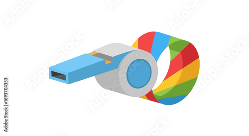 Colorful Party Whistle with Rainbow Patterned Blowout.