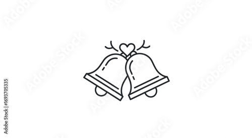 Simple Black and White Wedding Bells with Heart.