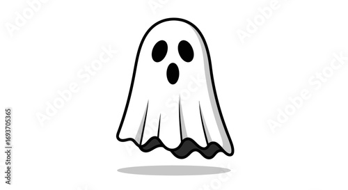 Canvas Print Cartoon ghost with surprised expression and flowing white sheet.