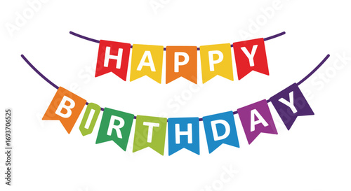 Colorful Happy Birthday Banner with Festive Flags.