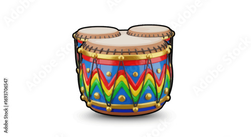 Colorful Conga Drum with Three Heads and Decorative Bands.