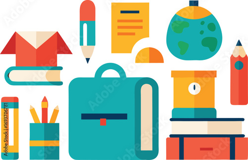 Vector collection of back to school elements for educational designs and festivals