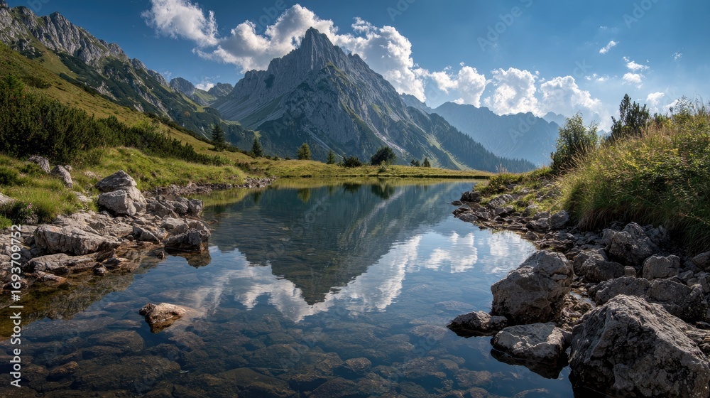 Fototapeta premium Mountain lake mirroring clouds