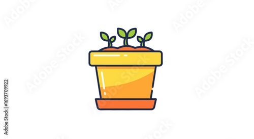 Yellow Potted Plant with Three Young Seedlings.