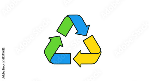 Colorful recycling symbol with three chasing arrows in green, blue, and yellow.