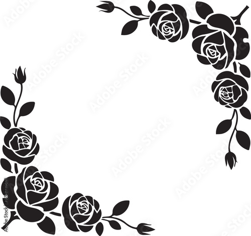 Black Floral Corner Design with Rose and Daisy black and white