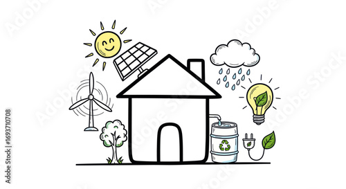 Eco-friendly house powered by renewable energy sources and sustainable practices.