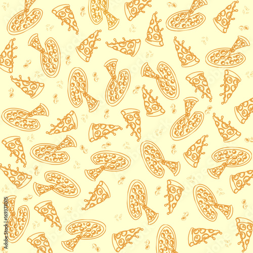 seamless pattern with fast food pizza and pizza topping for cloth textile print wrapping 
