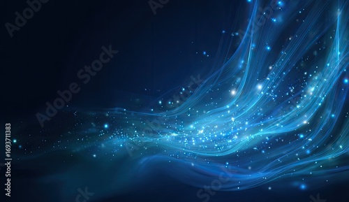 Abstract swirling blue light trails on dark background