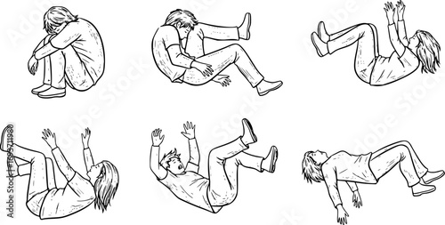 vector silhouette falling from a height. silhouette design of falling person. people fall as if they are experiencing depression, a mental disorder
