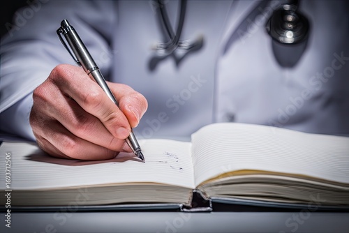 Close-up of doctor writing in a notebook (1)