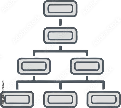 Minimalist organizational chart icon featuring a leader symbol at the top, representing team leadership and hierarchical company structure.