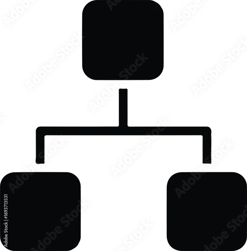 Extremely simple three-node flowchart or hierarchy icon. A minimalist black and white vector symbol for process, structure, or connection.