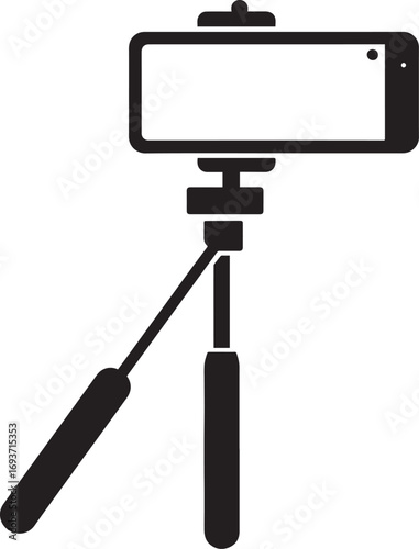 Elegant Selfie Stick Icon Silhouette Black Vector Symbol for Smartphone Photography