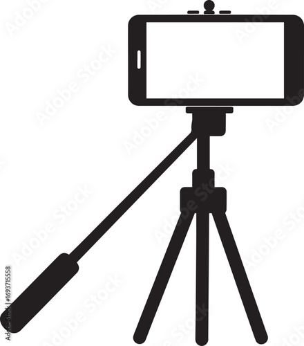 Elegant Selfie Stick Icon Silhouette Black Vector Symbol for Smartphone Photography