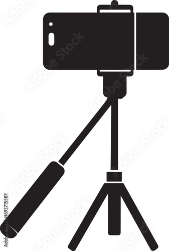 Elegant Selfie Stick Icon Silhouette Black Vector Symbol for Smartphone Photography
