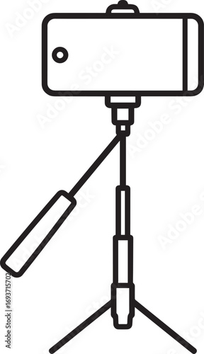 Elegant Selfie Stick Icon Silhouette Black Vector Symbol for Smartphone Photography