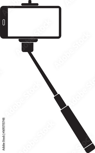 Elegant Selfie Stick Icon Silhouette Black Vector Symbol for Smartphone Photography