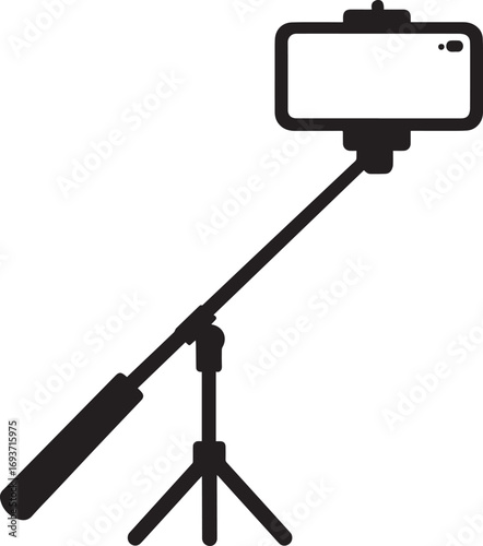 Elegant Selfie Stick Icon Silhouette Black Vector Symbol for Smartphone Photography