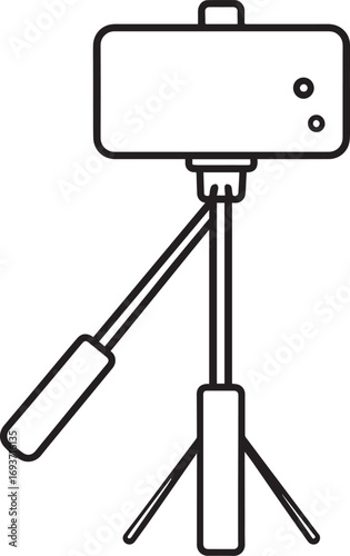 Elegant Selfie Stick Icon Silhouette Black Vector Symbol for Smartphone Photography
