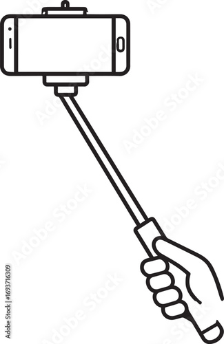 Elegant Selfie Stick Icon Silhouette Black Vector Symbol for Smartphone Photography