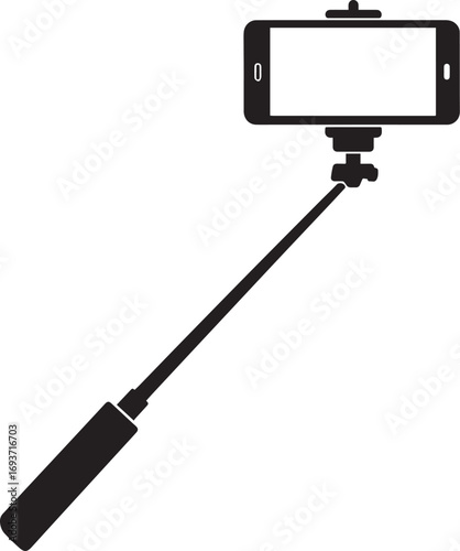 Elegant Selfie Stick Icon Silhouette Black Vector Symbol for Smartphone Photography